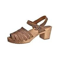 sanita silo sandale | produit original fabriqué à la main pour femme | sandale en cuir avec semelle en bois | bride de talon réglable | 38 eu | marron