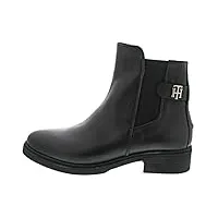 tommy hilfiger bottines femme th leather flat boot en cuir, noir (black), 39 eu