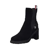 tommy hilfiger bottines femme outdoor high heel boot en daim, noir (black), 41 eu