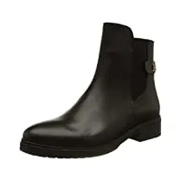 tommy hilfiger bottines femme th leather flat boot en cuir, noir (black), 37 eu