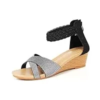 gaatpot sandales bout femme chaussures compensées sandale à talon d'Été très confortables claquettes sandals noir 40eu=41cn