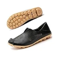 mocassins femmes cuir chaussures plates loafers casual confort bateau chaussures de conduite Été sandales noir eu38=cn39