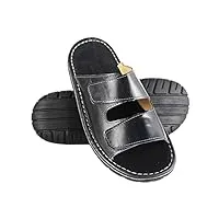 zerimar sandales d’été en cuir naturel | sandales mules en cuir | tongs pour hommes | tongs en cuir pour hommes | tongs décontractées | couleur bleu foncé taille 45