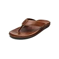 olukai auinala sandales en cuir pour homme avec semelle moulée par compression, caramel, 46 eu