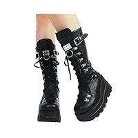 minetom femmes gothique bottes talons hauts compensés punk plateforme zip up bottes de combat motos bottes compensées c noir 39 eu