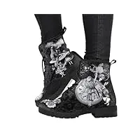 minetom femmes bottines gothique impression punk bottines cheville chaussures bottines À lacets en plein air plat en pu bottes courtes a1 noir 38 eu