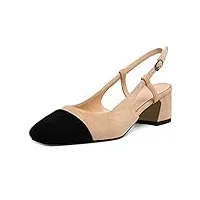 edefs escarpins femme talon haut chunky heels 5cm slingback bout carré bureaux mariage chaussures noir-beige eu36