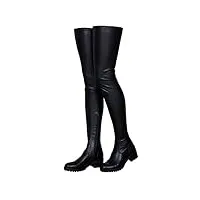 cretuao cuissardes pour femme, bottes longues en daim extensible à talon épais pour femme,black (no velvet),44 eu