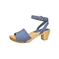 sanita yara sandale | produit original fabriqué à la main pour femme | sandale en cuir avec semelle en bois flexibles | bleu colombe | 35 eu