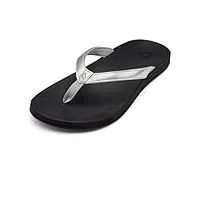 olukai puawe sandales de plage pour femme, tongs imperméables, à porter toute la journée et ultra douces et confortables, argent/noir, 37 eu