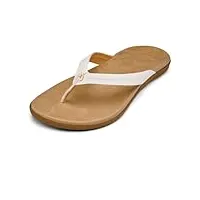 olukai honu sandales de plage pour femme en cuir pleine fleur doux et confortable, design facile à enfiler pour la mode quotidienne, style décontracté et moderne, blanc vif/sable doré, 39 eu