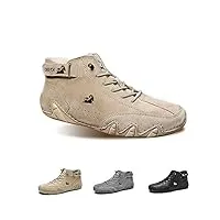 zgdugfu bottes hautes italiennes en daim faites à la main avec velcro, baskets décontractées en cuir suédé doux for hommes, bottes hautes respirantes antidérapantes, chaussures de marche (color : kha