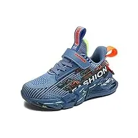 smajong basket enfant garcon fille chaussure de tennis mode chaussures de course respirantes antidérapant outdoor sneakers bleu 36 eu