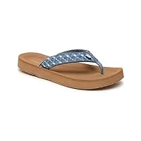 minnetonka hedy sandal - tongs de plage pour femme fabriquées à la main avec des accents de denim doux ou de tissu tissé, et semelle profilée, denim bleu clair., 40.5 eu