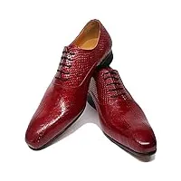 générique chaussures habillées pour hommes d'affaires chaussures à lacets pour mariage derbys à bouts ronds en cuir de vache brogues à bout pointu,red-42