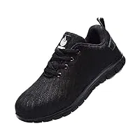 dykhmily chaussures baskets de securite homme femmes légère protection embout acier respirant chaussures de travail confortable anti-perforation (noir,39eu)