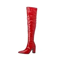 oaleen bottes cuissardes femme hiver sexy talon haut carré vernis bout pointu chaussures soirée chic rouge 43
