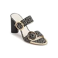dkny femme staten block heel two-strap slide-on sandales en textile, black eggnog, 39.5 eu