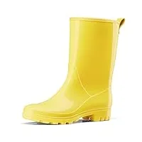 hisea bottes de pluie femme, botte caoutchouc mi-mollet imperméable bottines de jardin antidérapant légères chaussures de travail pour femme avec semelle intérieure confortable, jaune