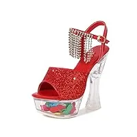 sdfgh chaussure à talon épais lumineuse plate-forme transparente plateaux de diamants sandales for les femmes éclaircies chaussures de danse de pole d'évacuation (color : rosso, size : 36)