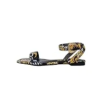 versace jeans couture sandales basses pour femme noires avec imprimé baroque all over. fermeture avec bracelet avec logo, multicolore, 37 eu