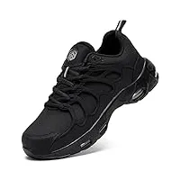 larnmern chaussures de securite homme chaussure double coussin d'air antidérapante basket de securite legere confortable chaussures de travail embout acier respirante (noir, 44eu)