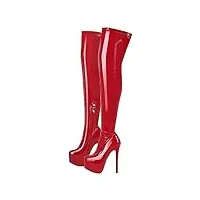 blingqueen bottes stretch pour femme - bottes hautes - plateforme stiletto, couleur : rouge laqué, 43 eu