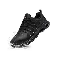 larnmern chaussures de sécurité hommes imperméables amorti légere chaussures de travail confort mode embout acier anti-smashing baskets de sécurité(noir microfibre,42 eu)