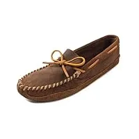 minnetonka men's suede moccasin slippers, double bottom softsole slip-on, brown ruff, 8.5 w