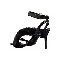 versace jeans couture sandales à talons noirs en fausse fourrure avec boucle baroque - pour femme, noir, 40.5 eu