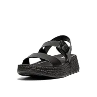 fitflop f-mode espadrille sandales compensées en cuir avec boucle pour femme, noir, 36 eu