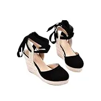 mbacodai espadrilles compensées for femmes, sandales d'été à bride croisée à la cheville, escarpins décontractés en toile de chanvre (color : noir, size : 39 eu)