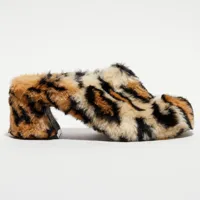 marni - mules fourrées en mouton léopard noir/beige - talon 6 cm