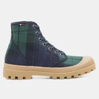 pataugas - boots authentiques en toile de coton motif tartan bleu/vert