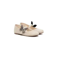 babywalker butterfly-appliqué metallic ballerina shoes - or
