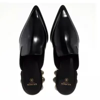 balmain slippers & mules, mule coin glossy leather en noir - pour dames