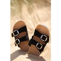 sandales double brides noires semelle forme du pied
