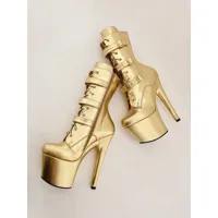 bottes sexy dorées plateforme métallique à bout rond boucle à glissière bottes à lacets grande taille chaussures de danse de pôle chaussures à talons dorés