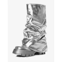 silver slouch boots bottillons plats à bout rond pour femmes