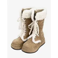 bottes d&#39;hiver à bout rond en micro-daim bottes de neige pour femmes