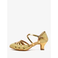 chaussures de danse latine dorées à bout rond et boucle chaussures de danse de salon