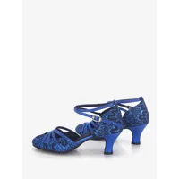 chaussures de danse latine bleues à bout rond et boucle chaussures de danse de salon