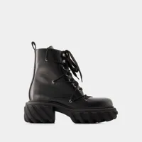 bottines tractor lace up - off white - cuir - noir