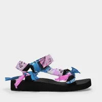 sandales trekky en toile bleue et rose