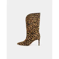 bottes en cuir imprimé léopard marron femme