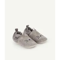 chaussons en cuir bébé garçon gris avec motif chat - 3-6 m
