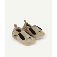 chaussons en cuir bébé garçon kaki avec motif chien - 3-6 m